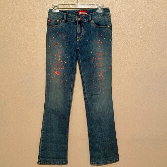 UNIONBAY Denim - UNIONBAY stretch Blue Jeans Hand Splattered Fabric Paint & Rhinestones Size 5
